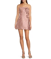 Muse by Marchesa Petal Floral Jacquard Strapless Neck Sleeveless Applique A-Line Mini Dress