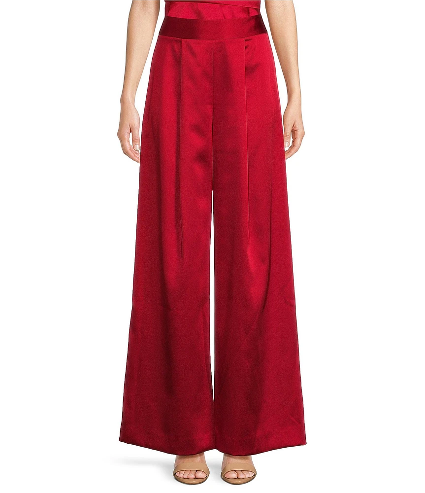 Muse by Marchesa Petunia Satin High Rise Flat Front Wide Leg Full Length Coordinating Pant