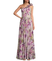 Muse by Marchesa Posey Chiffon One Shoulder Neck Sleeveless Applique Maxi Dress