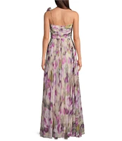 Muse by Marchesa Posey Chiffon One Shoulder Neck Sleeveless Applique Maxi Dress