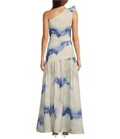 Muse by Marchesa Ren Dye Print Two Piece Linen One Shoulder Top & Skirt Set