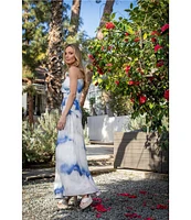 Muse by Marchesa Ren Dye Print Two Piece Linen One Shoulder Top & Skirt Set