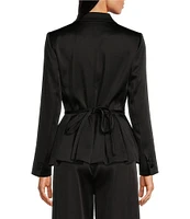 Muse by Marchesa Rose Satin 3D Rosette Notch Lapel Long Sleeve Belted Waist Peplum Coordinating Blazer