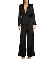 Muse by Marchesa Rose Satin 3D Rosette Notch Lapel Long Sleeve Belted Waist Peplum Coordinating Blazer