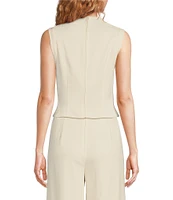 Muse by Marchesa Snowdrop Woven Pearl Rhinestone Mock Neck Sleeveless Fitted Blouse