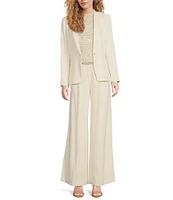 Muse by Marchesa Spruce Satin High Rise Pleated Point Straight Tuxedo Pants