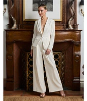 Muse by Marchesa Spruce Satin High Rise Pleated Point Straight Tuxedo Pants