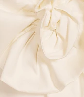 Muse by Marchesa Stretch Mikado 3D Rosette Running Side Ruffle Straight Neck Spaghetti Strap Fit and Flare Gown