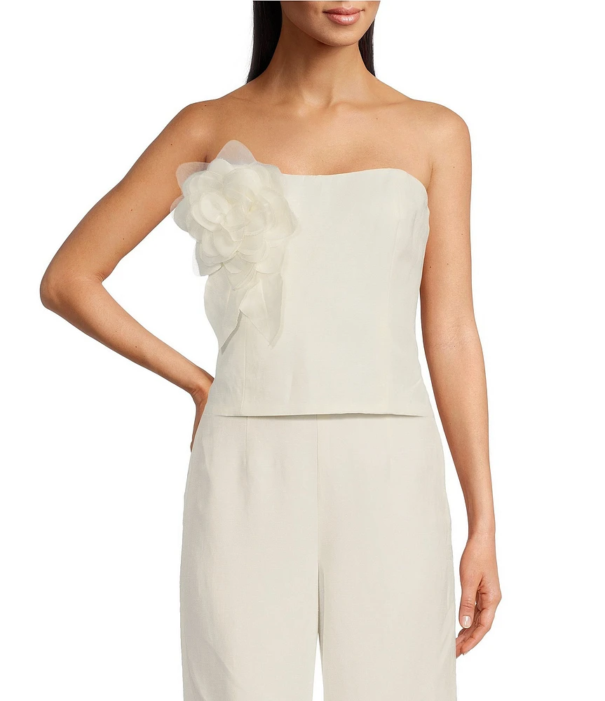 Muse by Marchesa Zinnia Strapless Applique Linen Blend Blouse