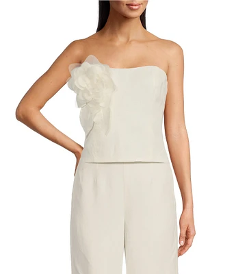 Muse by Marchesa Zinnia Strapless Applique Linen Blend Blouse