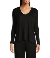 N By Natori Brushed Knit Long Sleeve V-Neck Coordinating Lounge Top