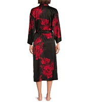 N by Natori Floral Printed Long Sleeve Shawl Collar Coordinating Satin Robe