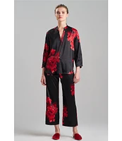 N by Natori Floral Satin Long Sleeve Mandarin Collar Coordinating Pajama Set