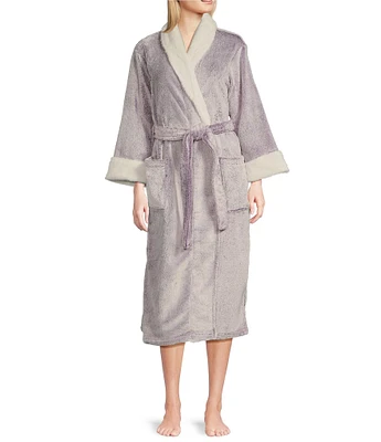 N by Natori Frosted Cashmere Fleece Long Sleeve Shawl Collar Robe