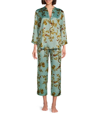 N by Natori Garden Melody Satin Long Sleeve Mandarin Collar Coordinating Pajama Set