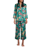 N by Natori Geisha Long Sleeve Split V-Neck Satin Printed Pajama Set