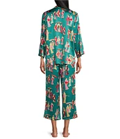 N by Natori Geisha Long Sleeve Split V-Neck Satin Printed Pajama Set