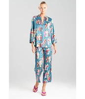 N by Natori Geisha Long Sleeve Split V-Neck Satin Printed Pajama Set