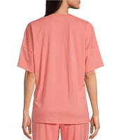 N by Natori Knit Short Sleeve Mandarin Collar Coordinating Lounge Top