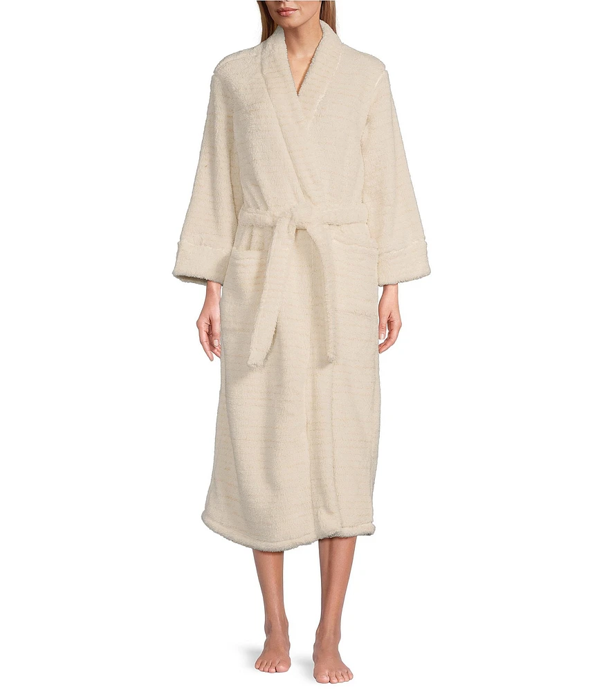 N By Natori Long Sleeve Shawl Collar Shimmer Plush Cozy Kimono Robe