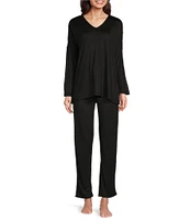 N By Natori Long Sleeve V-Neck Sweater Knit Lounge Set