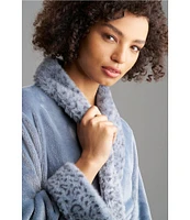 N by Natori Plush Lynx Animal Print Collar Cozy Robe