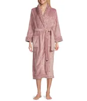 N by Natori Plush Lynx Animal Print Collar Cozy Robe