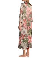 N by Natori Satin Allover Printed 3/4 Sleeve Zip Front Caftan