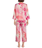 N by Natori Satin Floral Long Sleeve V-Neck Coordinating Pajama Set