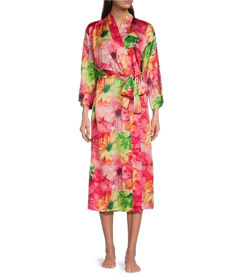 N by Natori Satin Floral Print Long Sleeve Shawl Collar Coordinating Robe