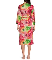 N by Natori Satin Floral Print Long Sleeve Shawl Collar Coordinating Robe