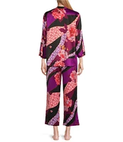 N by Natori Satin Floral Tapestry Print 3/4 Sleeve Coordinating Pajama Set