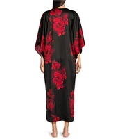 N by Natori Satin Floral V-Neck 3/4 Sleeve Butterfly Caftan