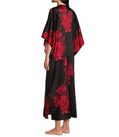 N by Natori Satin Floral V-Neck 3/4 Sleeve Butterfly Caftan