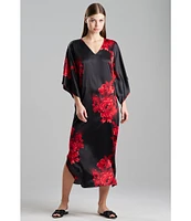 N by Natori Satin Floral V-Neck 3/4 Sleeve Butterfly Caftan