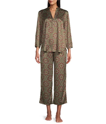 N by Natori Satin Geometric Print 3/4 Sleeve Coordinating Pajama Set