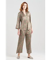 N by Natori Satin Geometric Print 3/4 Sleeve Coordinating Pajama Set