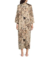 N by Natori Satin Kaleidoscope Printed 3/4 Sleeve Zip Front Caftan