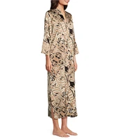 N by Natori Satin Kaleidoscope Printed 3/4 Sleeve Zip Front Caftan