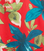 N by Natori Satin Tropical Breeze Print 3/4 Sleeve V-Neck Butterfly Caftan