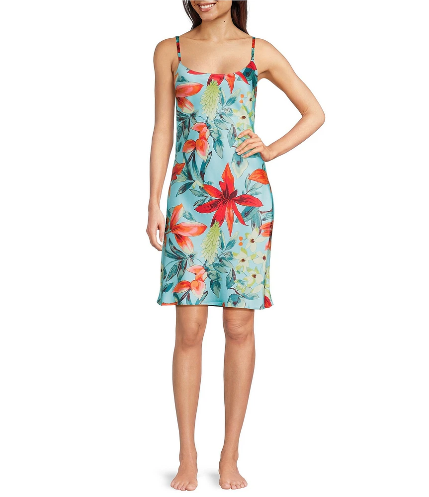 N by Natori Satin Tropical Breeze Sleeveless Scoop Neck Coordinating Chemise