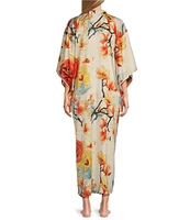 N by Natori Satin Winter Peony 3/4 Sleeve Mandarin Collar Butterfly Caftan