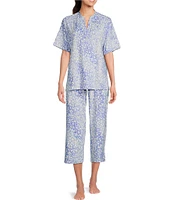N by Natori Short Sleeve Split Round Neck Cozy Knit Leopard Pajama Set