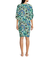 N By Natori Short Sleeve V-Neck Woven Challis Fan Print Nightshirt