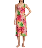 N by Natori Sleeveless V-Neck Satin Floral Print Coordinating Nightgown