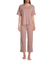 N by Natori Solid Knit Drawstring Tie Waist Side Pocket Coordinating Cropped Lounge Pant