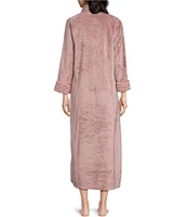 N by Natori Solid Plush Faux Lynx Fur Zip Front Cozy Caftan Robe