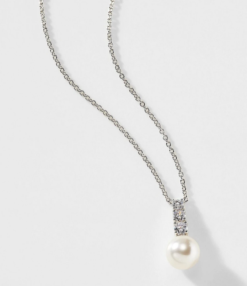 Nadri Camila Pearl and CZ Crystal Drop Pendant Necklace