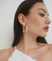 Nadri Farrah Pear Stone Hoop Earrings