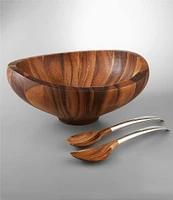 Nambe Butterfly Acacia Wood Bowl With Servers